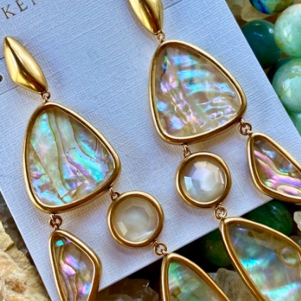 πΊπHPππΊ NWT Kendra Scott Margot Gold Abalone Statement Earrings - Picture 5 of 14